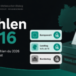 Wählen ab 16: Stimmzettel wird in Wahlurne geworfen, mit Hinweis auf Europawahl, Landtag und Bundestag